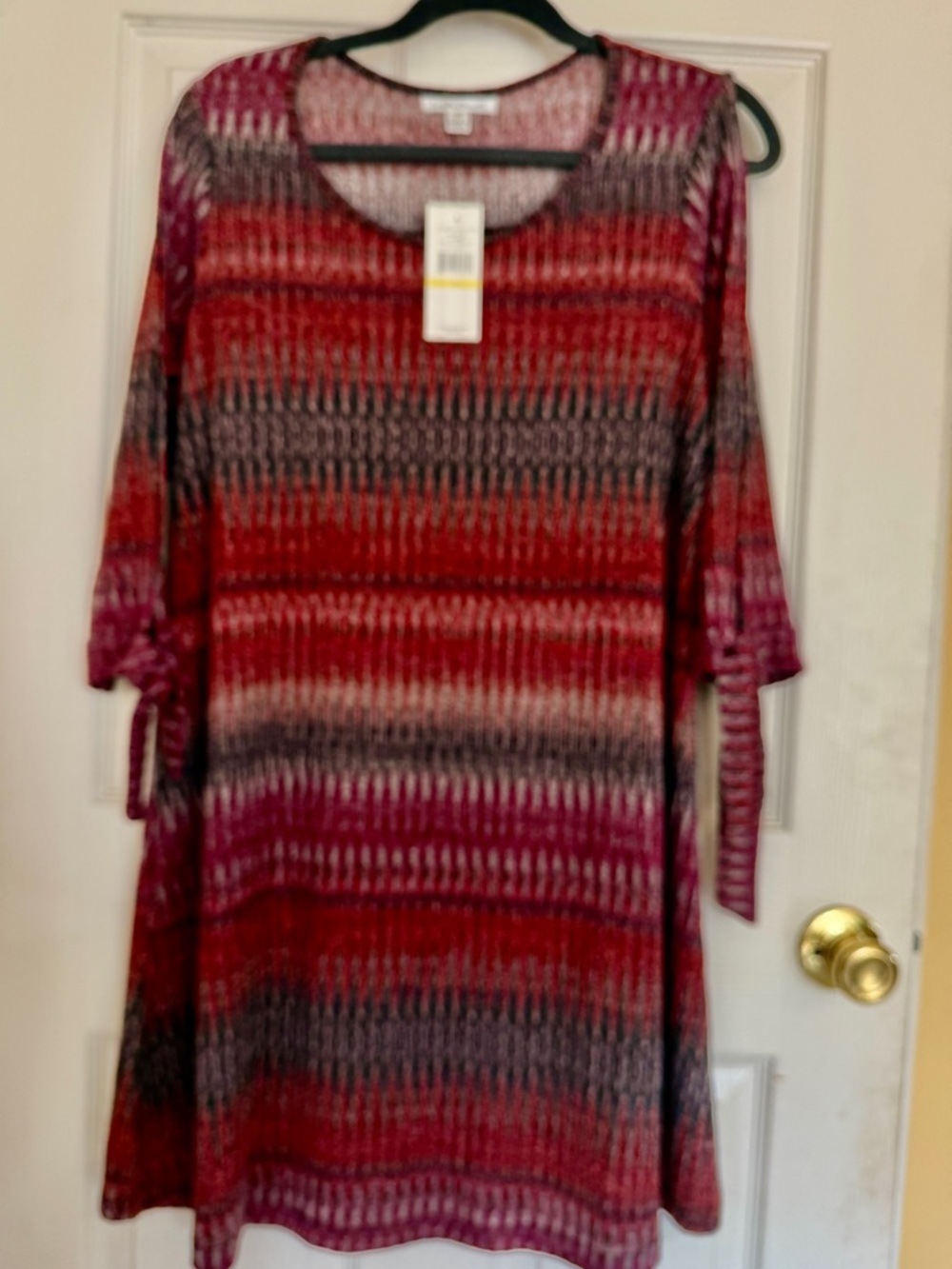 New JohnPaulRichard Red and Black Patterned Long-Sleeve A-Line Dress M